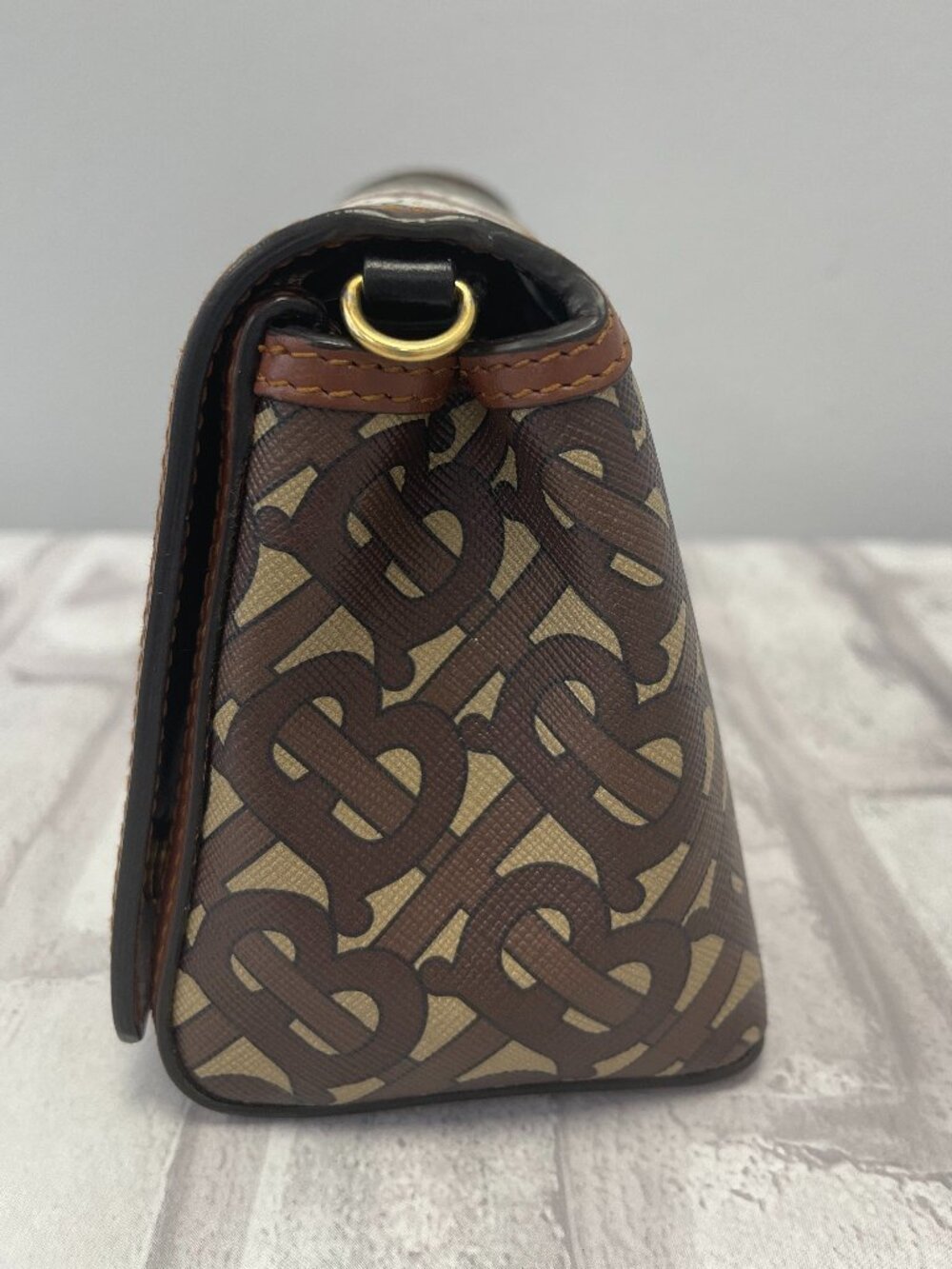 Burberry TB Monogram Coated Canvas & Leather Hackberry Shoulder Bag - Preowned - Picture 11 of 16